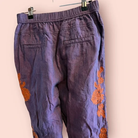 Anthropologie Purple Cropped Embroidered Linen Pants - Picture 8 of 10
